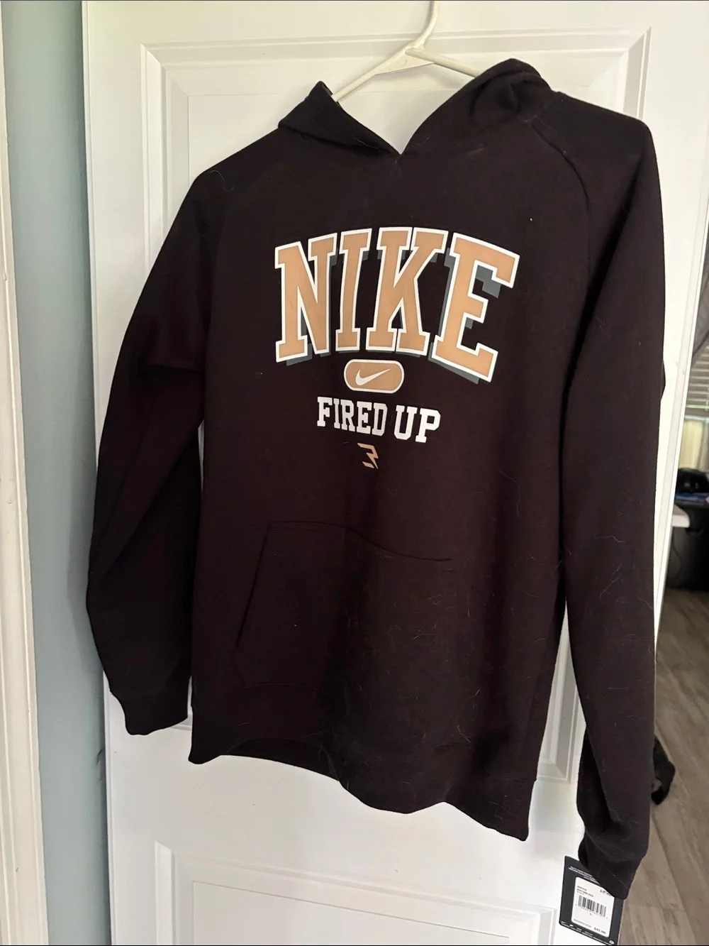 Nike Black Hoodie with Tan NIKE Graphic - Fired Up